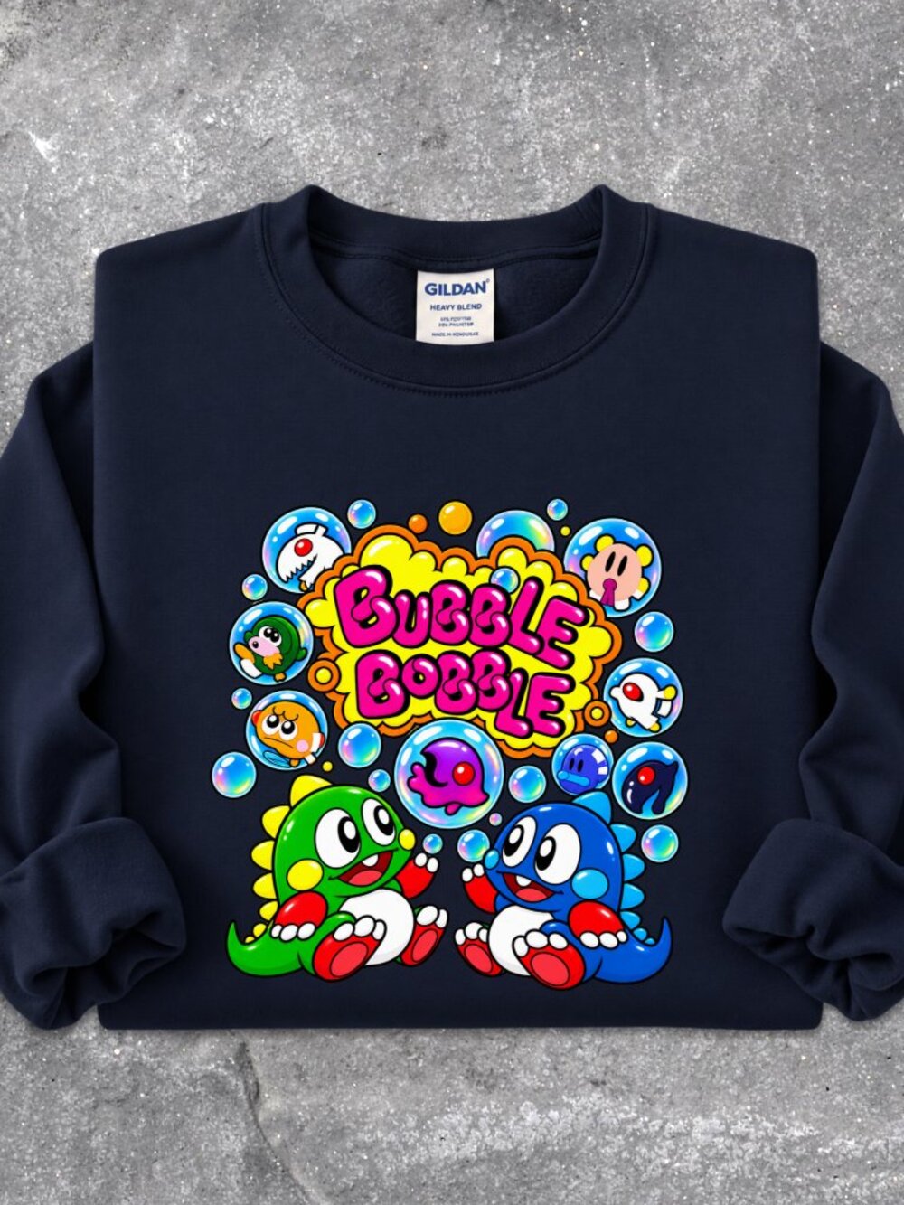 Bubble Bobble Sweatshirt Unisex Graphic Crewneck Retro 80s Video Game Arcade